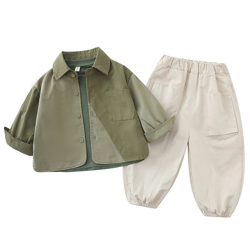 5723 Traje de primavera y otoño para niños 2025 Moda para niños Nuevo estilo Ropa para niños Camisa de primavera para bebés Traje de tres piezas