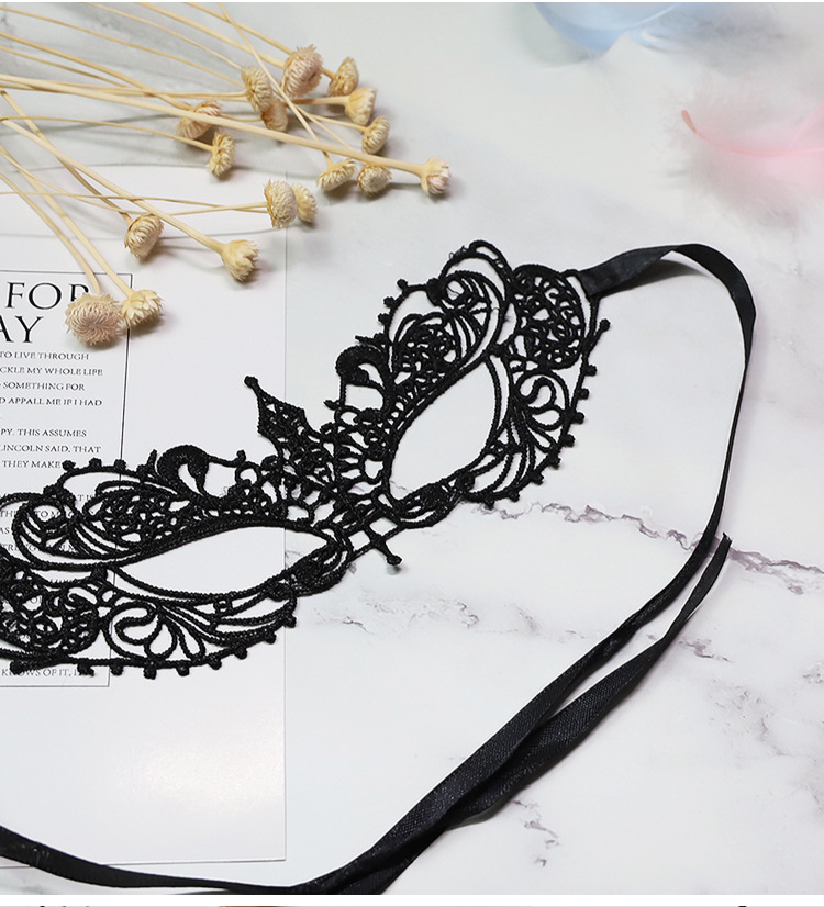 Lace Eye Mask for Adults, Black Sponge Blindfold, Couple Dress-Up Prop — detail image 9