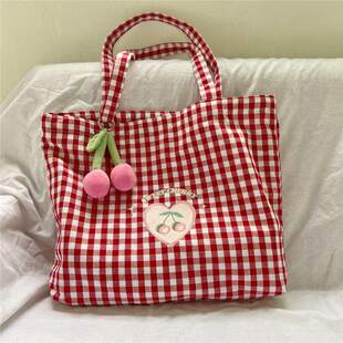 [Zipper Opening Design] 2023 New Original Summer Versatile Cute Little Fresh Cherry Red Plaid Sail