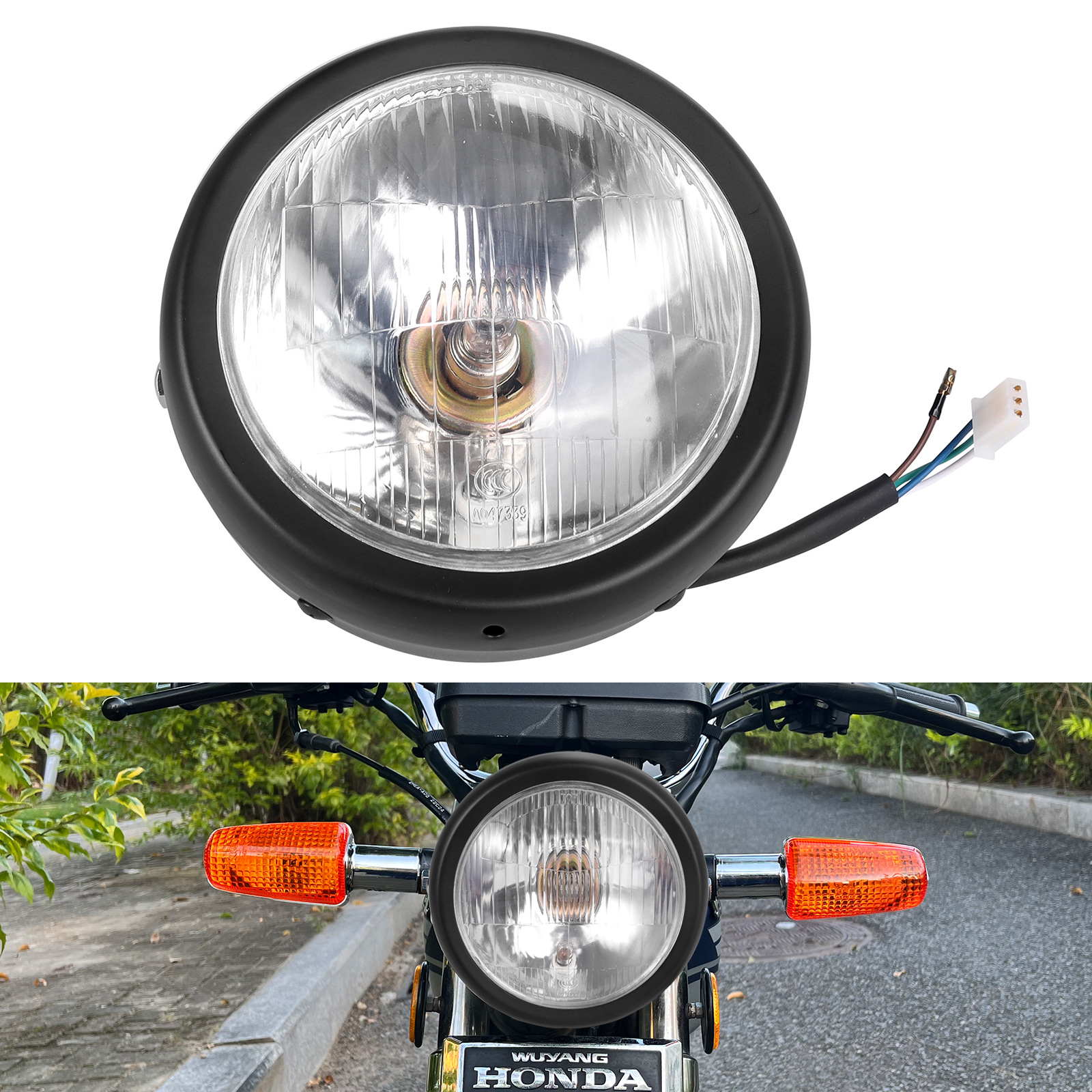 Modified Retro Headlight GN125 Retro Black Shell Round Headlight