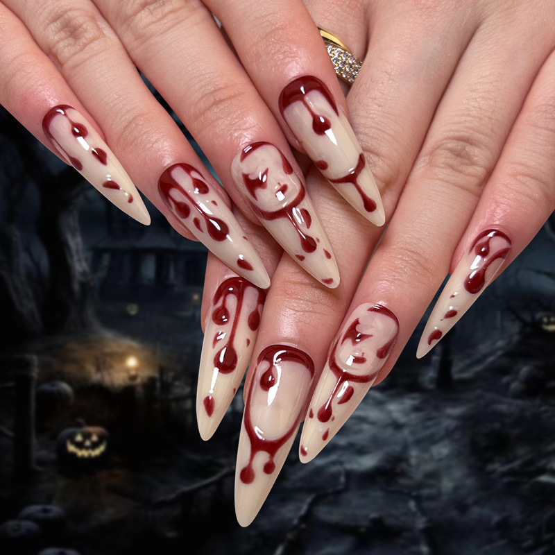Halloween 3D nail products wholesale foreign trade hot wearable nail ultra-long pointed wearing nail fake nails