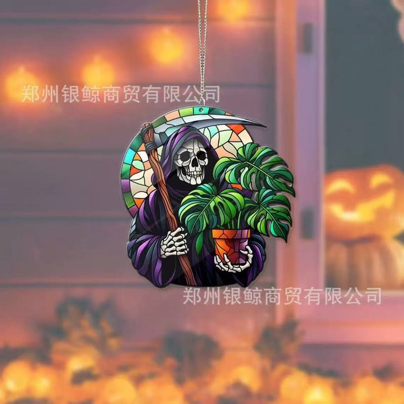 跨境万圣节可爱小幽灵亚克力平面太阳捕光器家居庭院花园装饰挂牌|undefined