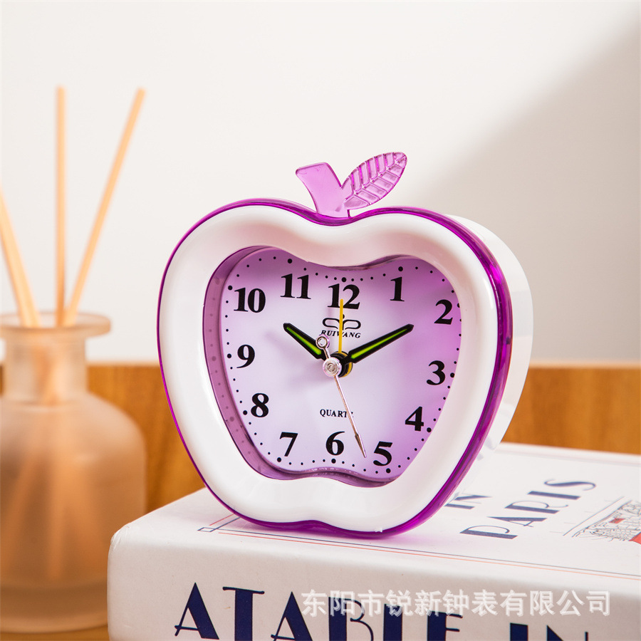 Fábrica directa de moda simple plástico manzana pequeña despertadora dormitorio salto de segundo despertador reloj de estudiante digital