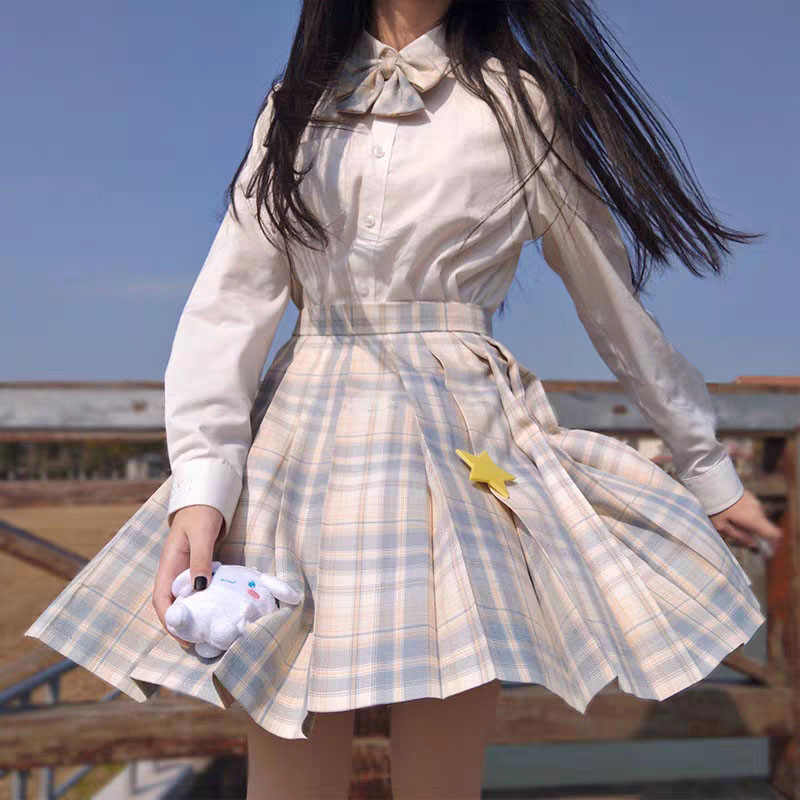 White skirt, long-sleeve, bow tie, 9134 cells