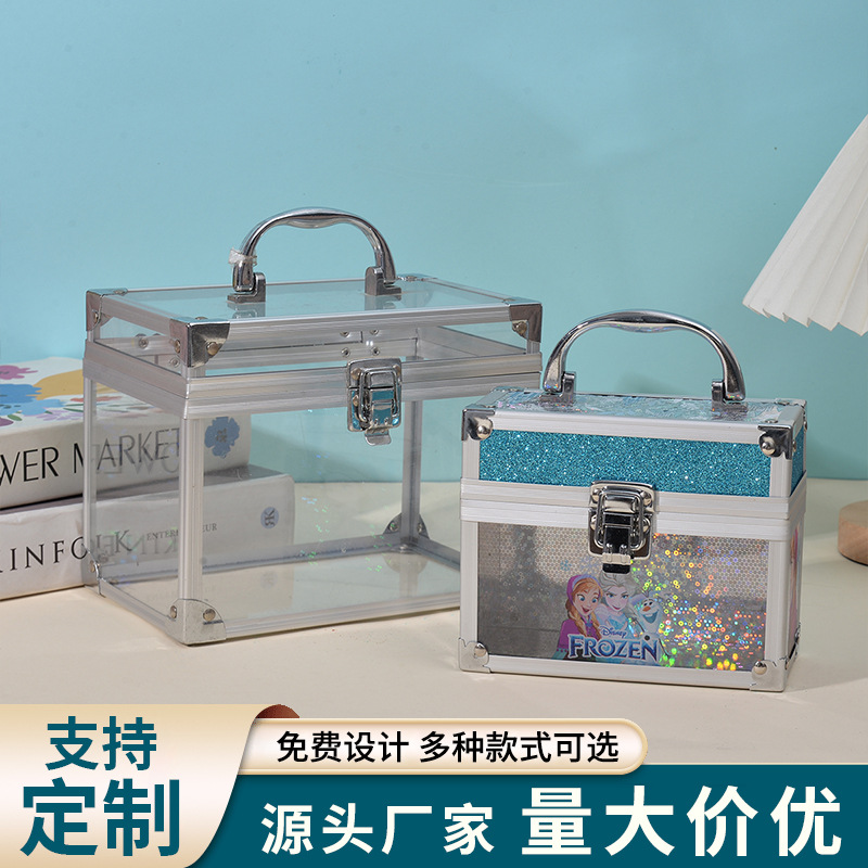 Fábrica personalizada acrílico caja de maquillaje caja de almacenamiento transparente de gran capacidad aleación de aluminio joyas de almacenamiento herramientas maleta