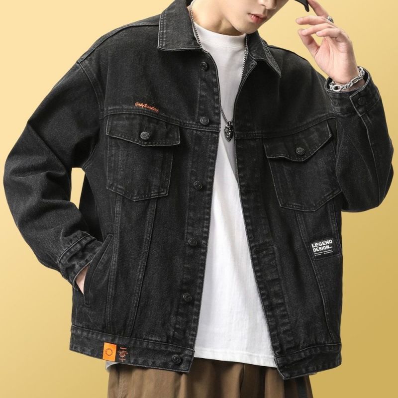 하이 엔드 데님 재킷 남자의 봄과 가을 남자의 느슨한 재킷 남자의 패셔너블 옷깃 캐주얼 뉴 스타일 핸즈몰 작업복 탑