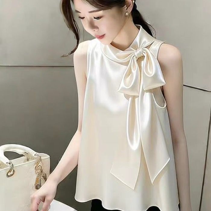 Áo hai dây satin cổ yếm phong cách Pháp — màu xám chi tiết 2