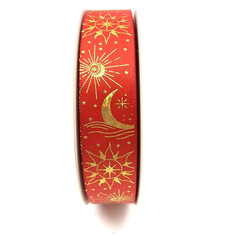 Nuevo Sol Luna Barra soporte hecho a mano láser dorado cinta en stock al por mayor 25mm poliéster cinta
