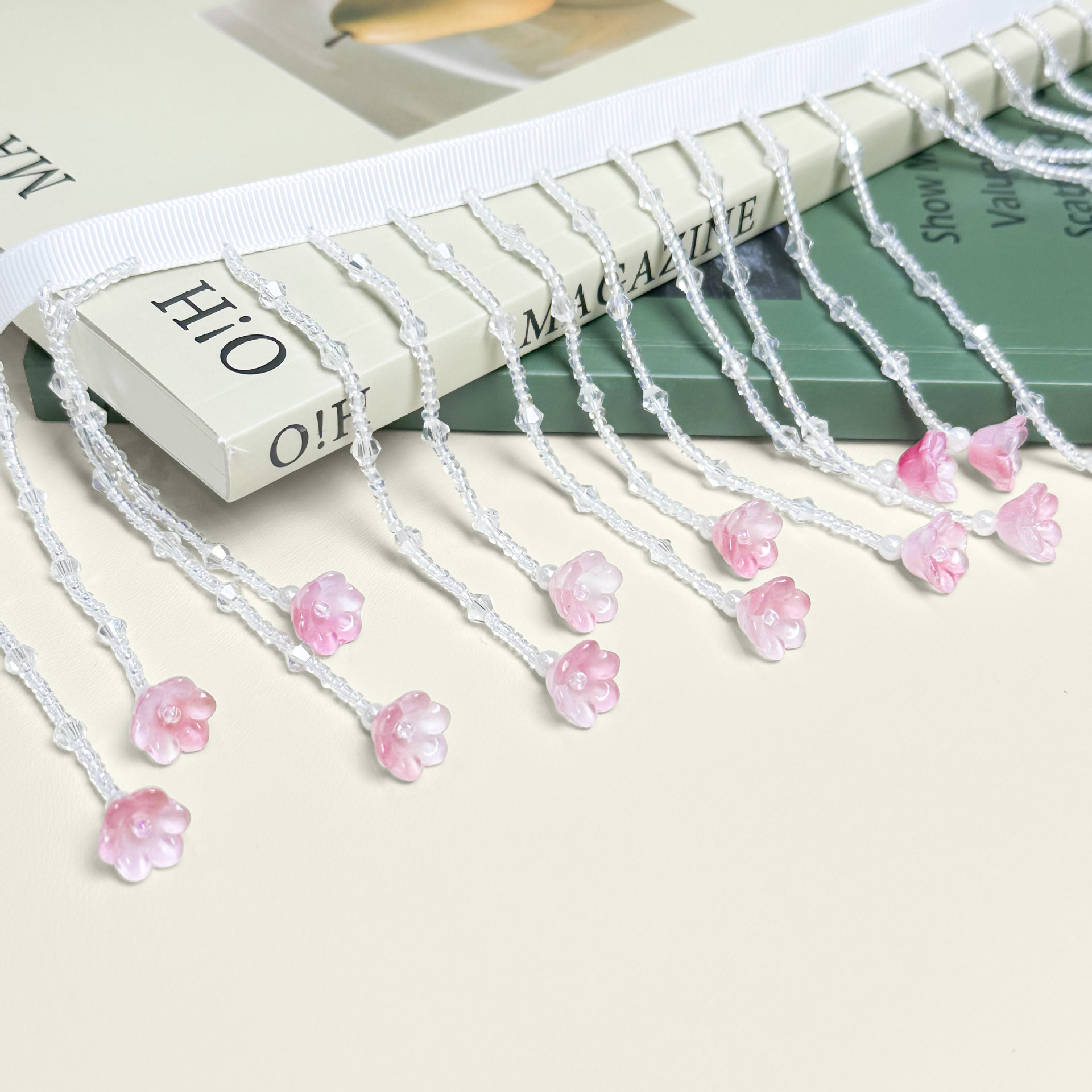 Nuevos productos rosados costurados a mano orquídeas colgante bordilla encaje correa de ropa cortina decoración de iluminación productos semiacabados