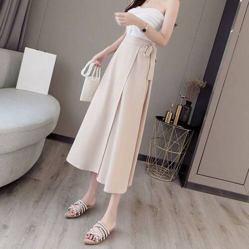 Spring and Summer Korean Version One-Piece Long Dress with Belt High-Waist Medium-Length A-Line French Knee-Length Semi-Skirt for Women with Apron