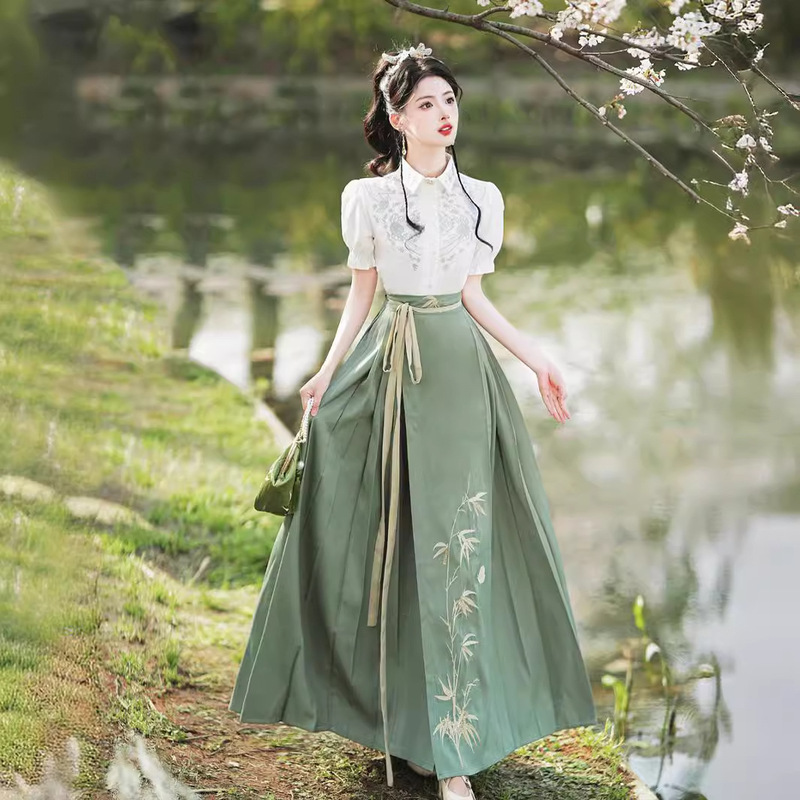 New Chinese-Style Embroidered Top and Horse-Face Skirt Set, Suitable for Daily Commuting and Work, Modernized Hanfu Dress for Women, New Model