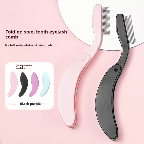 Folding Eyelash Comb Steel Comb Eyelash Brush Eyebrow Comb Portable Steel Comb Steel Needle Plastic Handle Folding Eyelash Brush