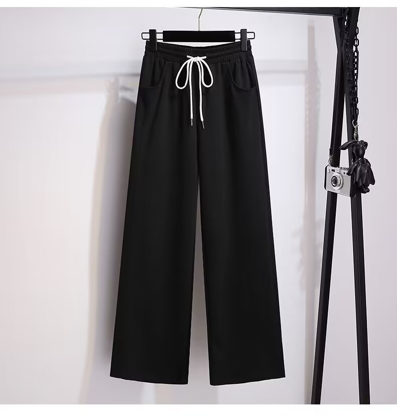 Casual Sports Suit For Women, Summer 2023 New Trendy Fashion Sweatshirt And Wide-leg Pants Two-piece Running Outfit_ecoleips.com