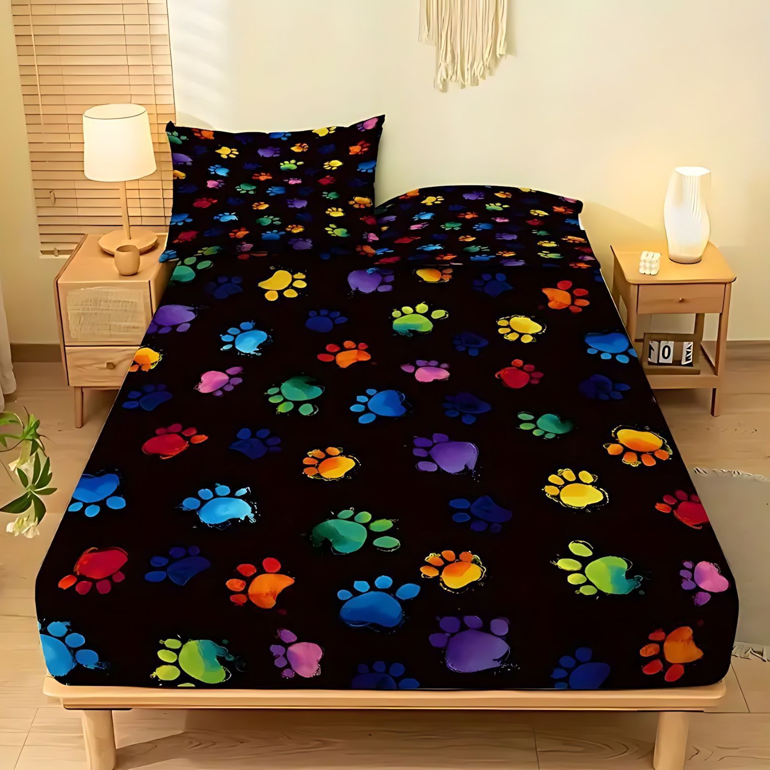 TEMU / JIT Cross-border cute puppy footprint pattern suave cama cómoda camisa colchón set de ropa de cama