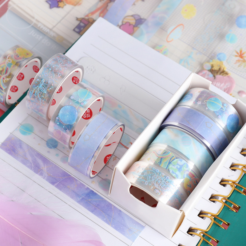 59g Weight Washi Tape Stationery Type 5 PCS/Package Quantity School Occasion PET Material Butterfly, Daisy Pattern Cute Style 5 PCS/Package Butterfly Daisy School PET Cute Washi Tape 6