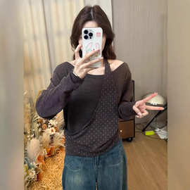 辣妹挂脖露肩吊带背心女秋季新款修身显瘦百搭上衣