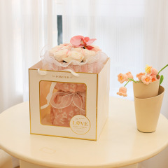 Holiday New Square Tote Bag Romantic Window Bag Visible Gift Toy Doll Flower Packaging Bag Wholesale