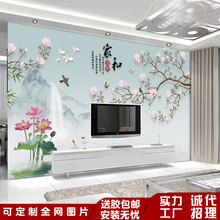 中式花鸟墙布客厅电视背景墙壁布家和山水荷花卧室床头墙纸墙壁纸