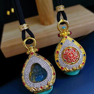 Blue Po Carved Maitreya S925 Silver-plated Gold Accessories Turquoise Red Corundum Fine Matching Adjusting Rope Necklace