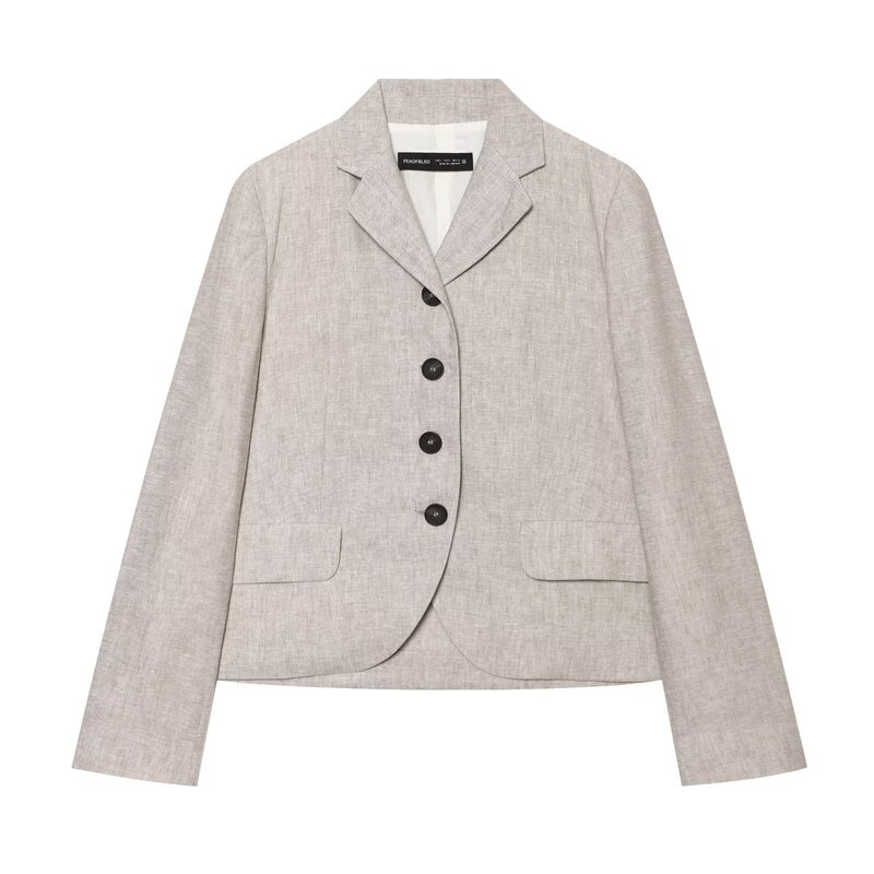 Cross-border women's fashion European and American style summer new fashion commuter suit single-breasted linen blend straight-cut blazer Cross-border women's fashion European and American style summer new fashion commuter suit single-breasted linen blend straight-cut blazer