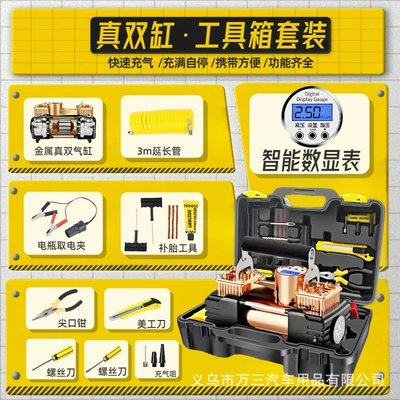 Hava nasosu | Pump, Inflator - max-edition-gold-digital-display-meter-with-light-metal-double-cylinder-full-copper-wire-core-comes-with-toolbox-and-tools