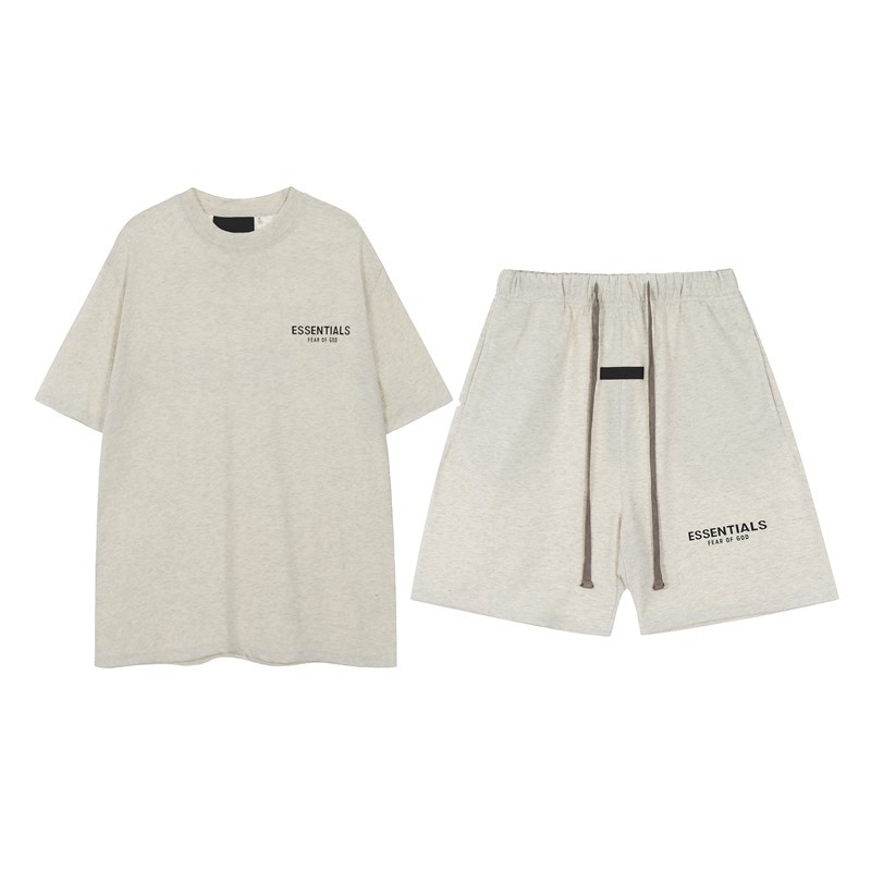 FOG de doble línea ESSENTIALS letras de silicona estéreo flocado de manga corta pantalones cortos deportivos casuales de la calle para hombres y mujeres de moda