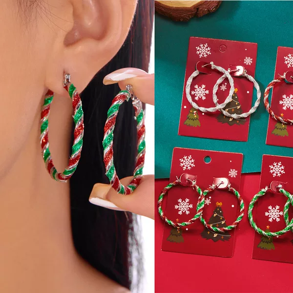 Cross-Border European and American Style Exaggerated Red and Green Fashion Personality Christmas Colorful Spiral Geometric Hoop Earrings