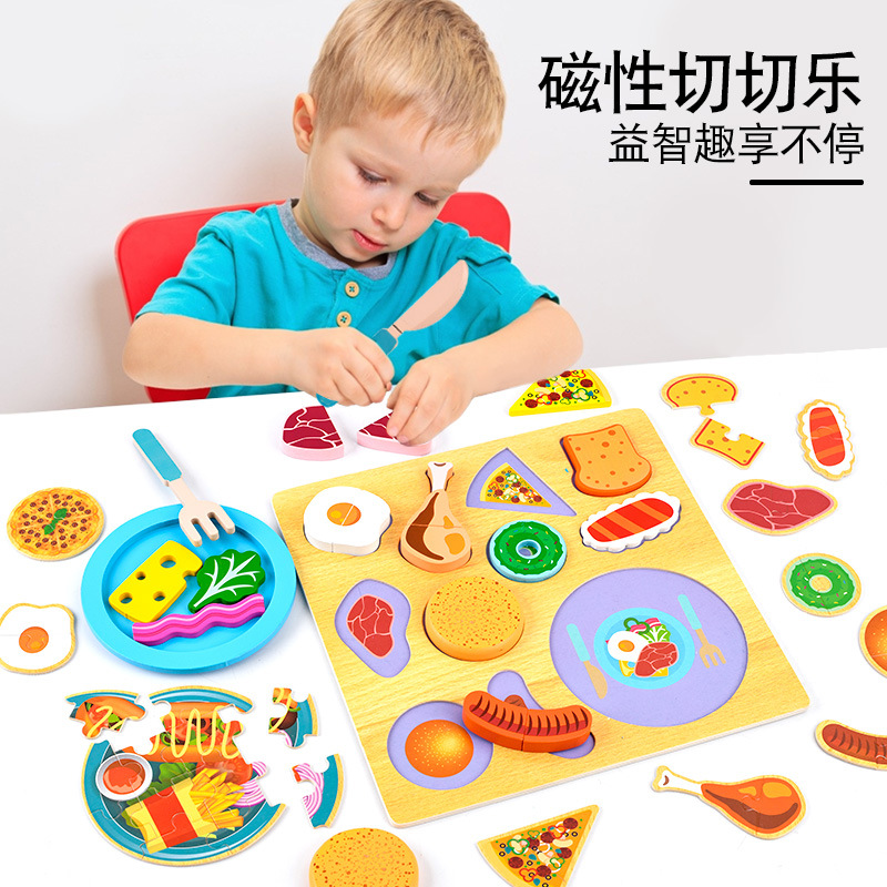children Cut fruit Toys wooden  simulation Vegetables fruit magnetic Be absolutely sure to Puzzle fruit cognition Jigsaw puzzle Panel