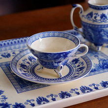 ZM6H批发欧式复古风 出口宫殿人物青花系列陶瓷下午茶咖啡杯碟 托