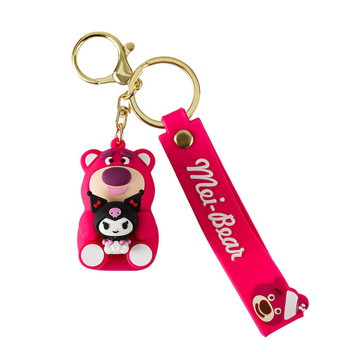 Cartoon Cute Sanrio Holding Strawberry Bear Keychain Bag Hook Car Keychain Ornament Small Gift Wholesale