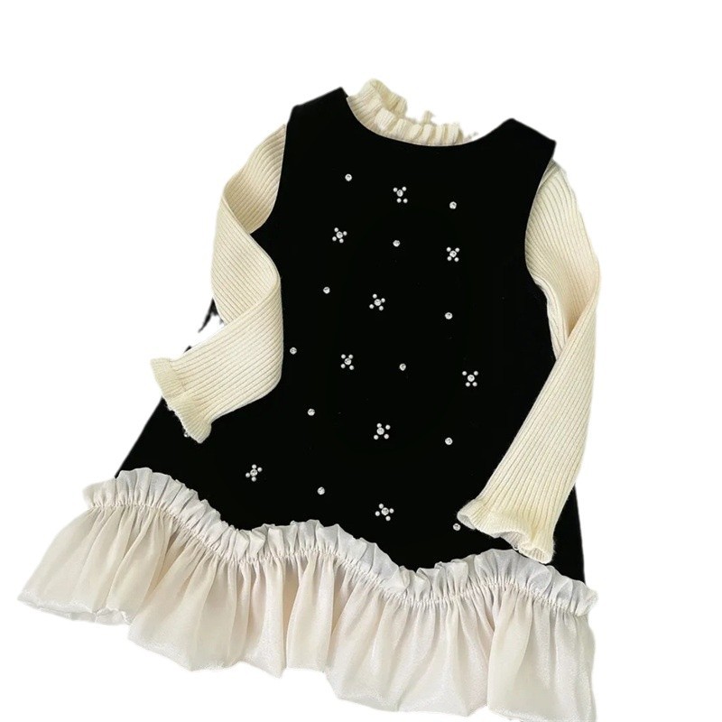 Xianning Seven Ropa para niños Niñas Velvet 2025 Vestido de otoño e invierno Estilo de primavera y otoño Falda de bebé para niños más falda de chaleco de terciopelo