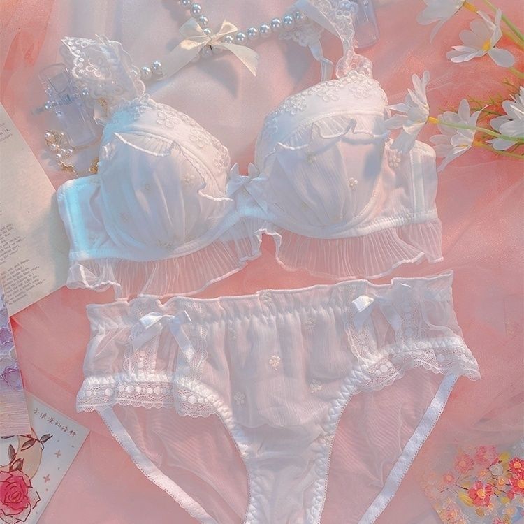 Underwear Set Women's No Steel Ring Sexy Underwear Small Chest Gathering Summer Thin Lace Bra French Cute Bra