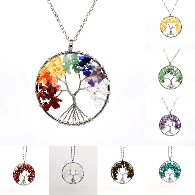 Retro Tree Artificial Crystal Handmade Natural Stone Pendant Necklace 1 Set display picture 1