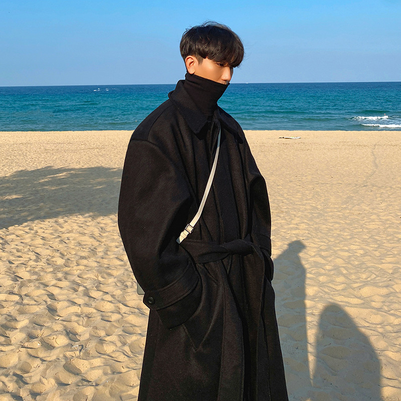 MYQ abrigo de lana de los hombres de otoño e invierno de longitud media suelta sobre la rodilla cazadora estilo coreano británico espesado abrigo de lana