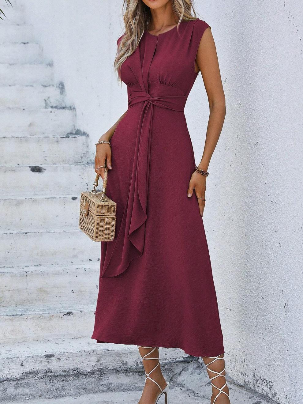 327g Weight Midi Dress Dress Length Type Sleeveless Sleeve Length Sheath Dress Dresses Type Sleeveless Sleeve Type Polyester Fabric Type Elastic Waist Waist Line Holiday Occasion Round Neck Neckline Regular Fit Fit Type Solid Color Pattern Summer Season Women's Gender Streetwear Style Wholesale Women's Streetwear Solid Color Holiday Round Neck Sleeveless Sheath Dress 37