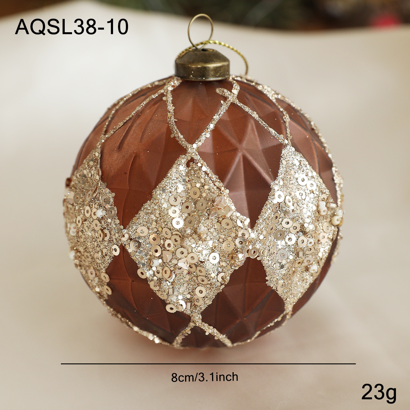 Nuevo producto 8CM bola de Navidad color café polvo oro polvo retro árbol de Navidad colgante bola decoración colgante diseño colgante