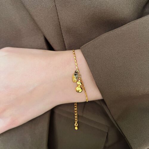 Lucky gourd bracelet new year female summer ins niche high-end bestie 18k gold titanium steel non-fading new