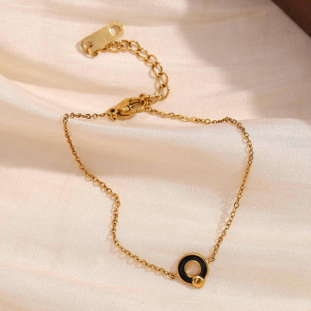 Black Dripping Oil Circle Symbol Stainless Steel Bracelet