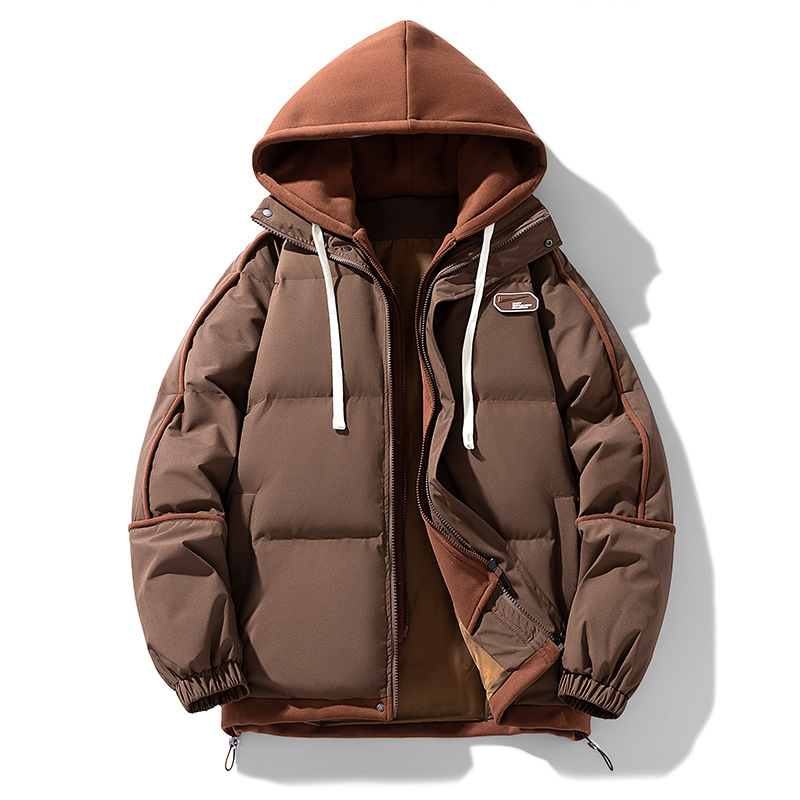 2024 ropa acolchada de algodón casual para hombres de invierno, chaqueta de tendencia de todo fósforo de color de contraste juvenil, ropa acolchada con capucha de moda para estudiantes al por mayor