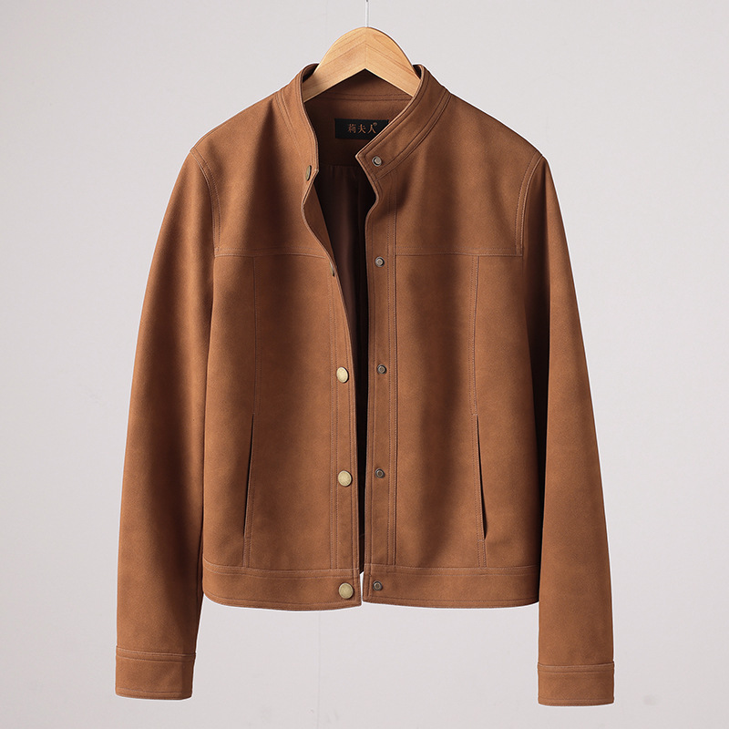 Genuine Leather Jacket Women's Short Retro Suede Stand-Up Collar Motorcycle Leather Jacket Slim Slim Jacket 2025 New Style