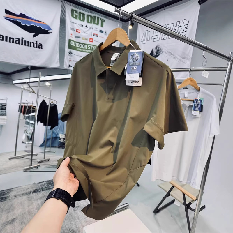 High-End Outdoor Quick-Drying Polo Shirt for Men, Summer Sports Lapel T-Shirt, Seamless Rubberized Ice-Feel Running Short-Sleeve Shirt