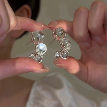 法式渐变透明水晶球C型耳环耳圈S925银针气质轻奢高级感简约耳饰