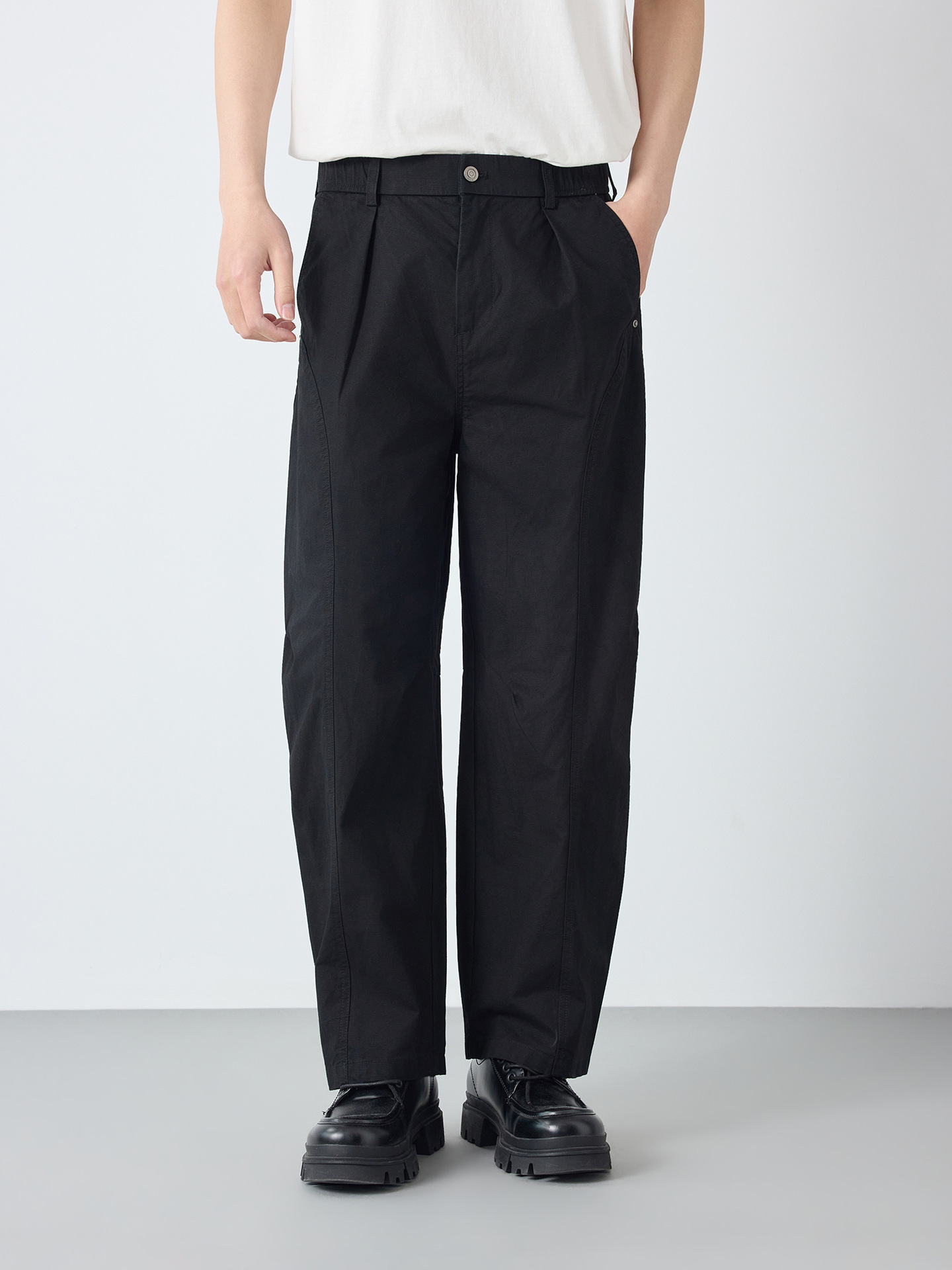 Quần dài nam phong cách Mỹ ống rộng cotton mềm mại — đen