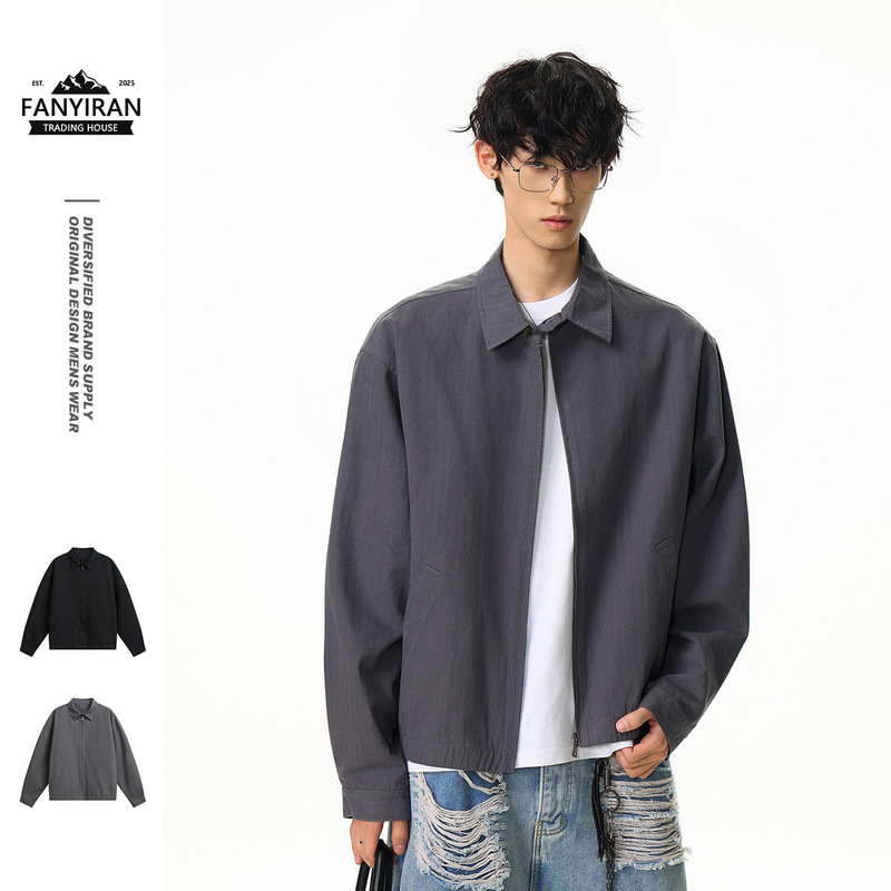 Ace Original Basic Retro Work Jacket Men's Spring & Fall New Silhouette Herringbone Cotton Jacket Hj5788