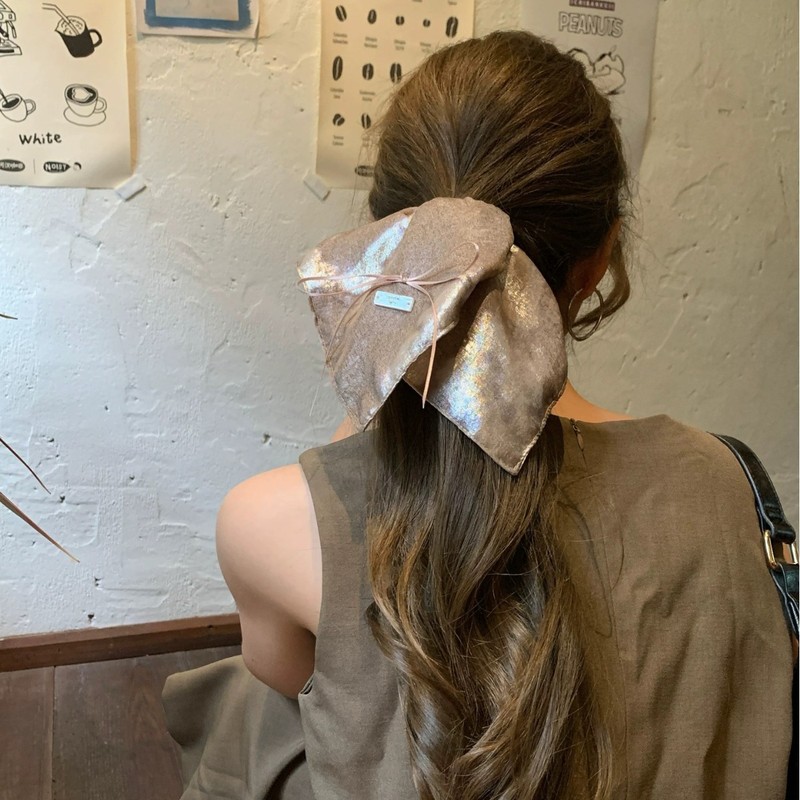 韩系百搭丝光奶茶色2025年新款秋冬方巾女气质法式优雅发饰女发绳|undefined