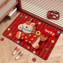 卡通可爱马年2026喜庆入户门红门垫浴室卫生间硅藻泥地垫一件代发