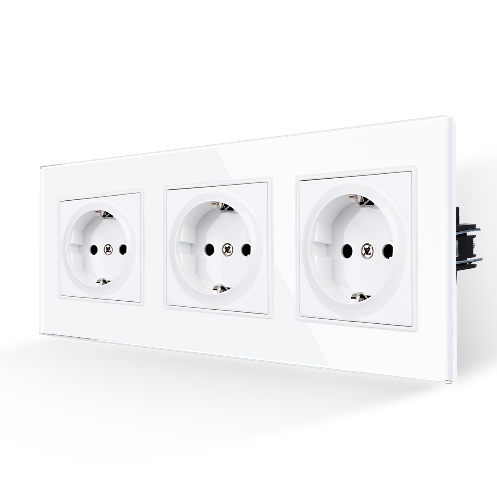 3联玻璃插座墙爪安装欧式插座德式插座带接地俄罗斯插座白色