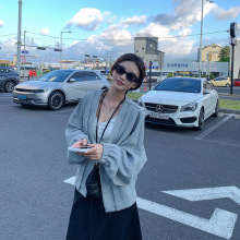 百视旺 空气星空棉！运动风灰色V领卫衣外套女春秋小个子坎肩上衣