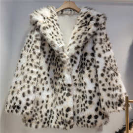 2025秋冬新款法式纯欲风豹纹皮毛一体环保皮草中长款毛毛外套大衣