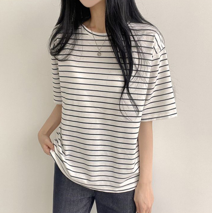 3066 스트라이프 반팔 블랙